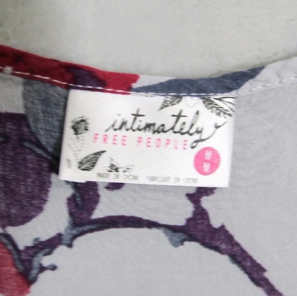 Intimately Free People Floral Voile Lace Trapeze Slip Dress Gray/Burgundy Sz MED - Picture 10 of 13